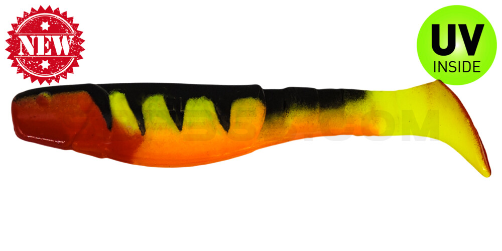 Kopyto-Classic 4" (ca. 11,0 cm) fluogelb / Zander / bauch: orange / red tail