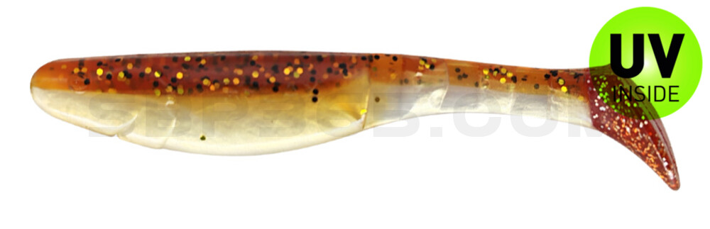 Kopyto-Classic 4" (ca. 11,0 cm) goldperl / motoroil Glitter / red tail
