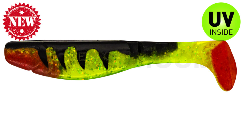 Kopyto-Classic 4" (ca. 11,0 cm) grün(chartreuse)-Glitter / Zander / red tail