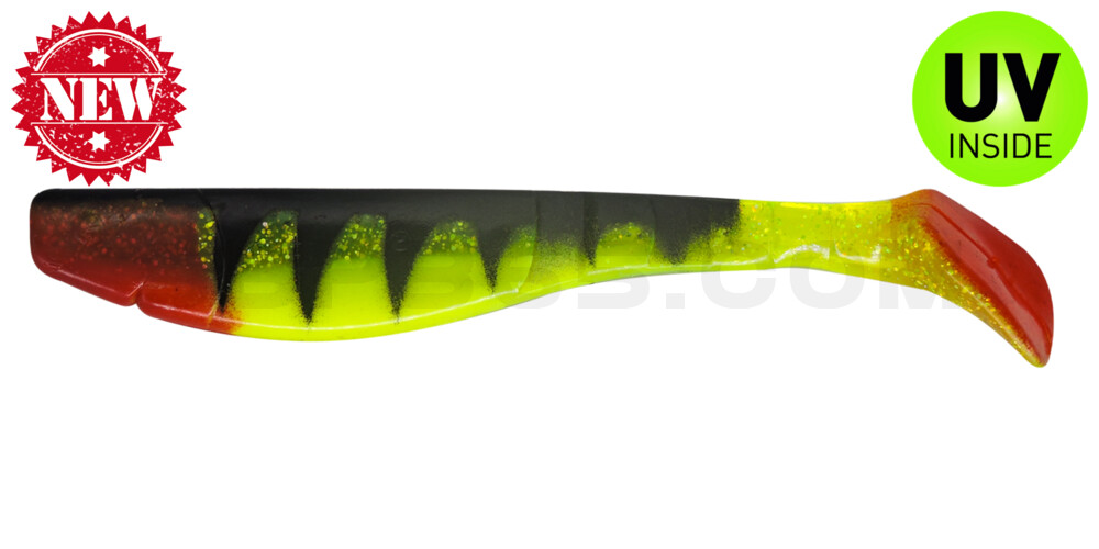 Kopyto-Classic 8" (ca. 20,0 cm) grün (chartreuse) - glitter / Zander / bauch: fluogelb