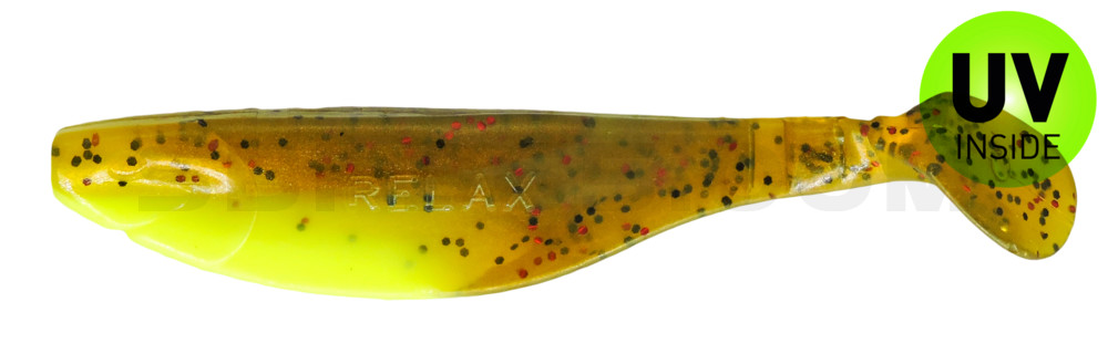 Kopyto-River 4" (ca. 11,0 cm) fluogelb  / olivebraun-Glitter