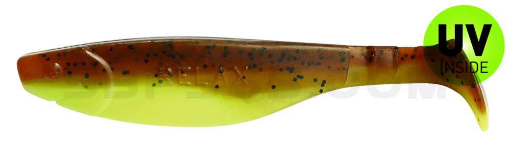 Kopyto-River 5" (ca. 13,0 cm) fluogelb  / olivebraun-Glitter