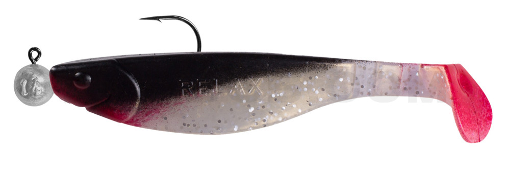 Kopyto-River 5" (ca. 14,0 cm) goldperl-Glitter / schwarz; montiert auf MUXRO 8/0 15g