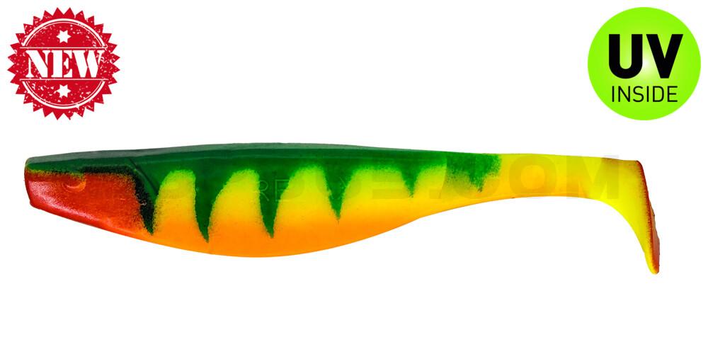 Kopyto-River 6" (ca. 16,0 cm) Zander fluogelb / Zander blau / bauch: orange / red tail
