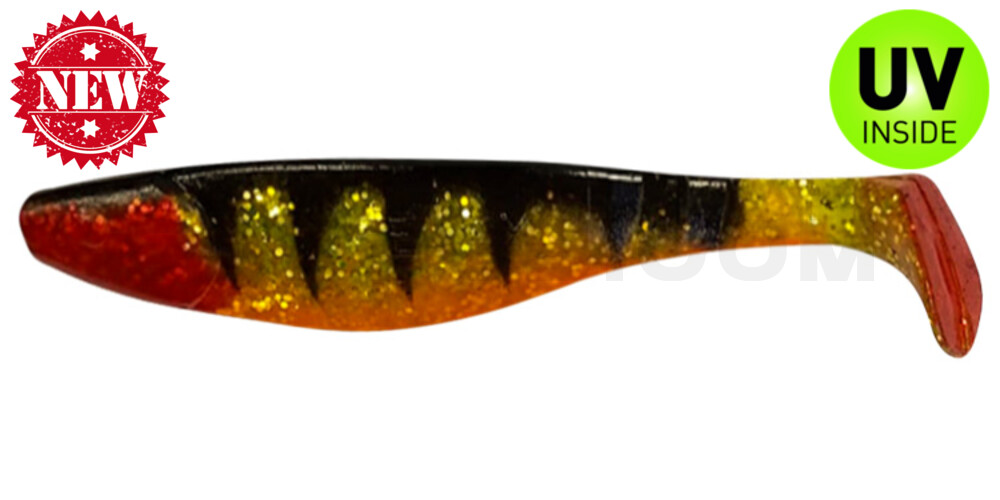 Kopyto-River 6" (ca. 16,0 cm) Zander grün(chartreuse)Glitter / Zander / Bauch: orange