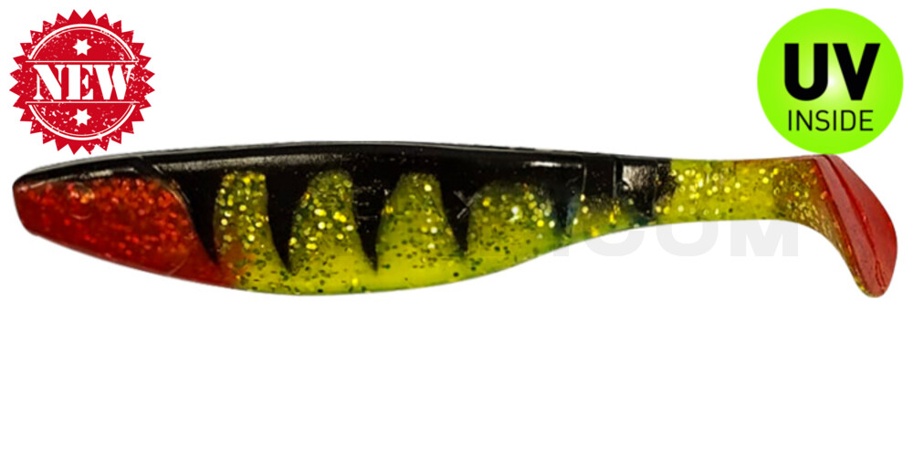 Kopyto-River 6" (ca. 16,0 cm) Zander grün(chartreuse)Glitter / Zander / Bauch: weiß