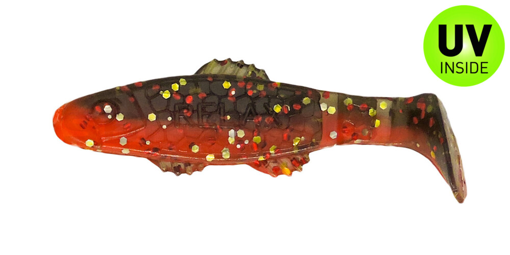 Killer Shad 2" (ca. 5,0 cm) feuerrot / schwarz rot-gold Glitter
