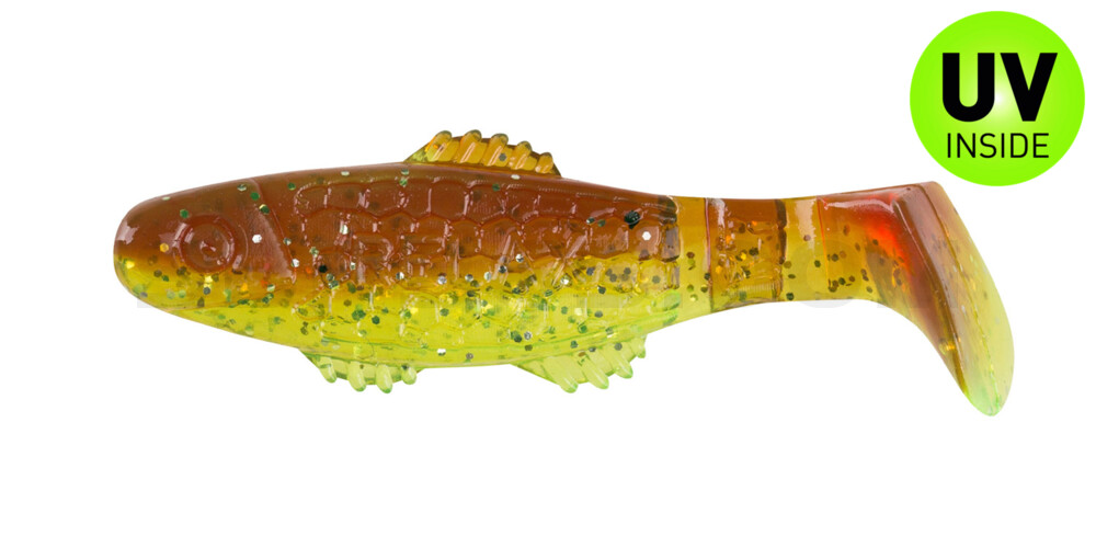 Killer Shad 2" (ca. 5,0 cm) grün (chartreuse)-Glitter / motoroil Glitter