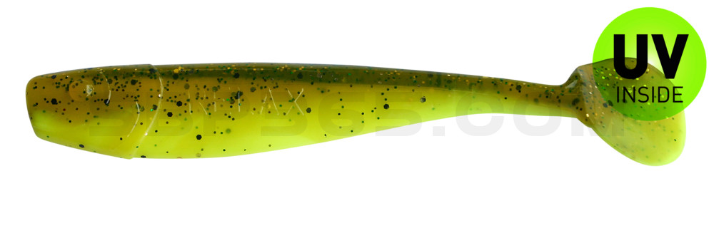 King-Shad 4" (ca. 11,0 cm) im Original Relax ZIP BAG fluogelb  / olivebraun-Glitter