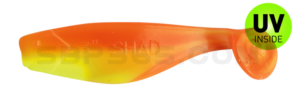 Shad 3" (ca. 8,0 cm) fluogelb  / orange-silber Glitter
