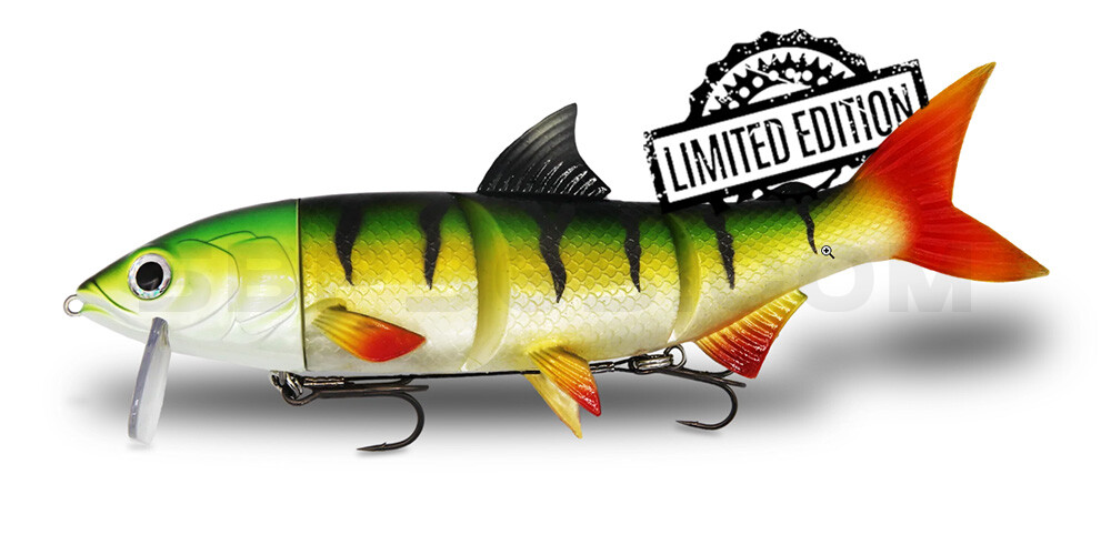 RenkyOne - Hybrid Fishing Lure 10" (ca. 25cm) slow sinking im Hartschalenblister Perch Stripez