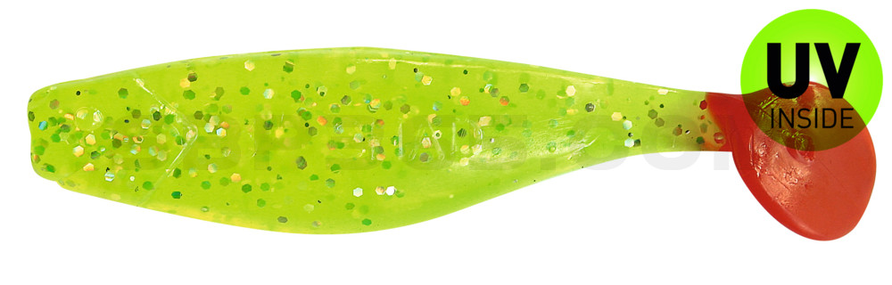 Shad 3" (ca. 8,0 cm) grün(chartreuse)-glitter / red tail