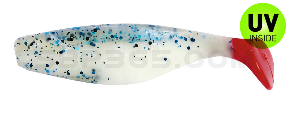 Shad 3" (ca. 8,0 cm) reinweiss / klar blau Glitter / red tail