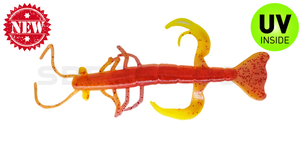 Shrimp 3" (ca. 8,0 cm) fluogelb / rot-rot Glitter