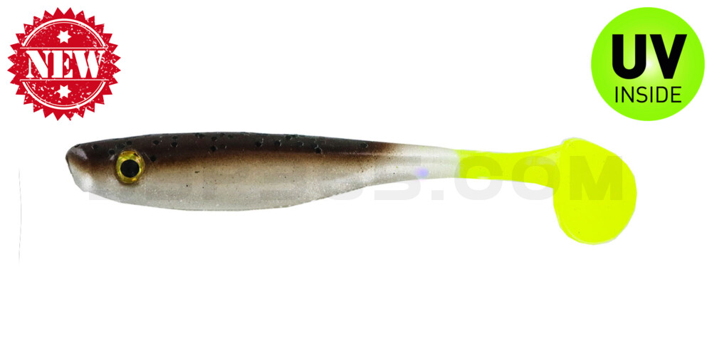 Suicide Shad 5" (ca. 13 cm) im Hartschalenblister Green Pumpkin/Pearl Belly/Chart Tail