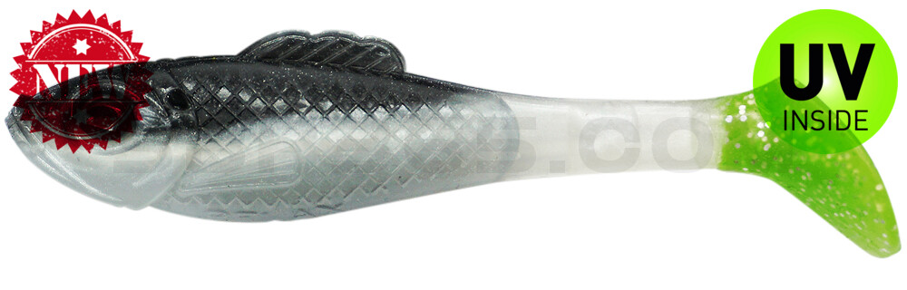 Super Shad 3" (ca. 8 cm) reinweiss / schwarz / lime tail