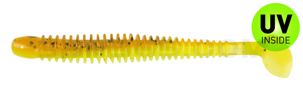 Texas 4" (ca. 10 cm) fluogelb  / olivebraun-Glitter