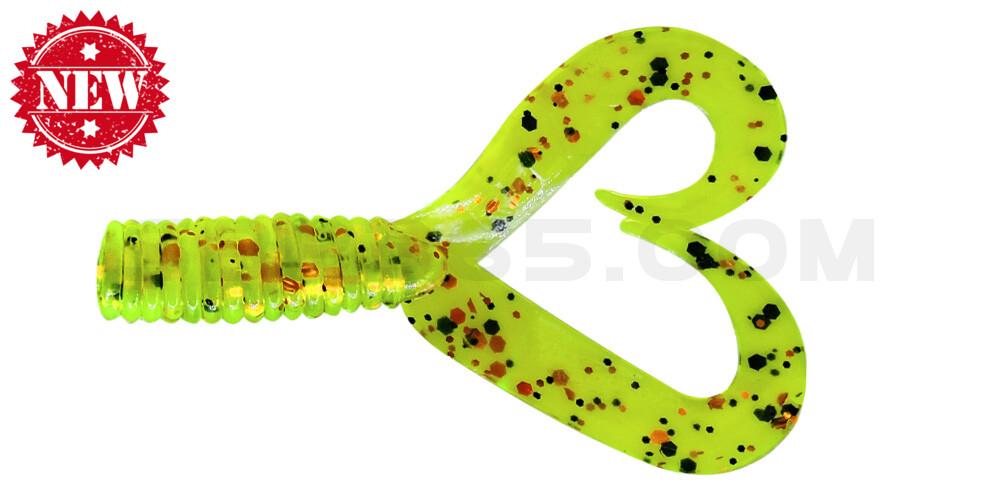 Twister 2" Doubletail regulär (ca. 4,5 cm) chartreuse orange, schwarzer glitter