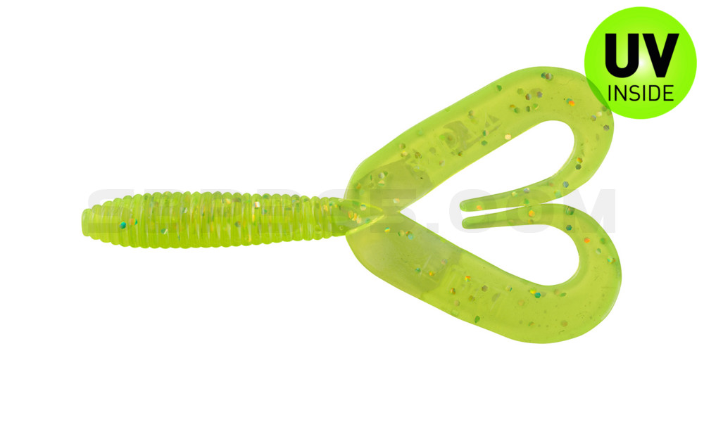 Twister 3" Doubletail regulär (ca. 9,0 cm) grün(chartreuse) glitter