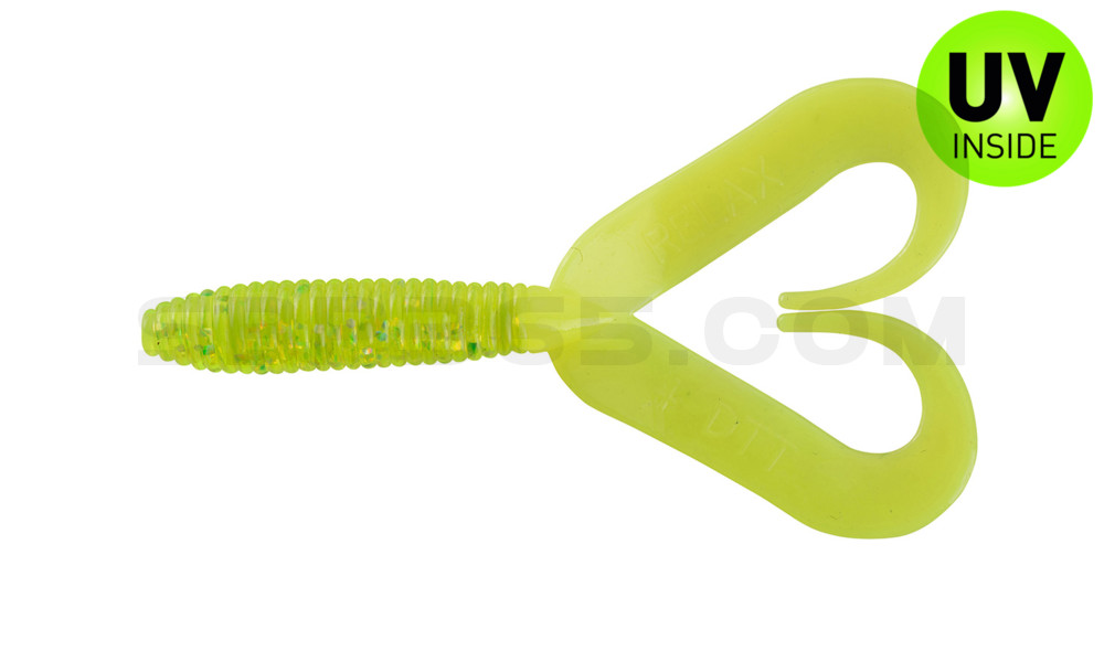 Twister 3" Doubletail regulär (ca. 9,0 cm) grün(chartreuse) glitter / fire tail