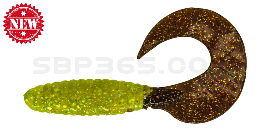 Twister 3" regulär (ca. 7,0 cm) grün(chartreuse) glitter / motoroil glitter tail