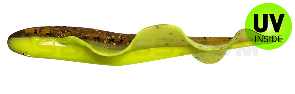 Wing Shad 3" (ca. 8,5 cm) im ZIP Bag fluogelb  / olivebraun-Glitter