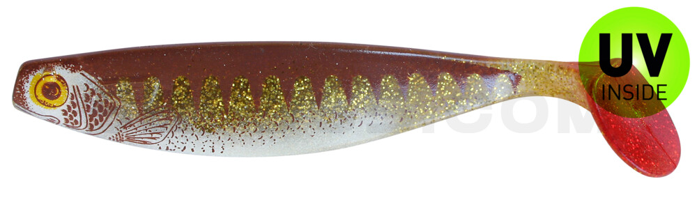 Xtra-Soft-Nature 6" (ca. 16,0 cm) klar gold Glitter / Zander braun / Bauch: weiß / red tail