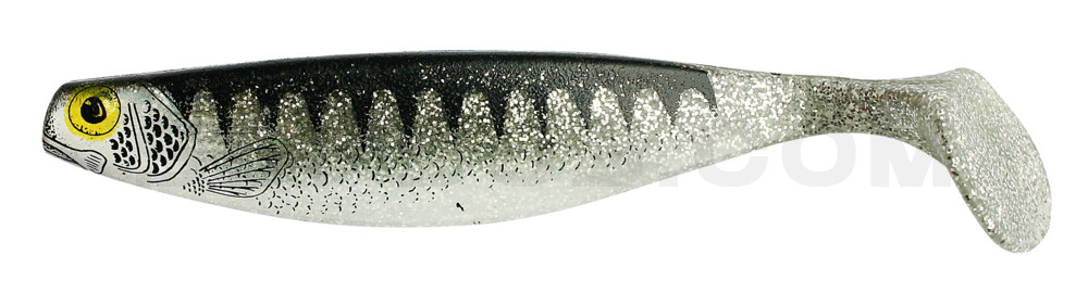 Xtra-Soft-Nature 6" (ca. 16,0 cm) klar silber Glitter / Zander / Bauch: weiß