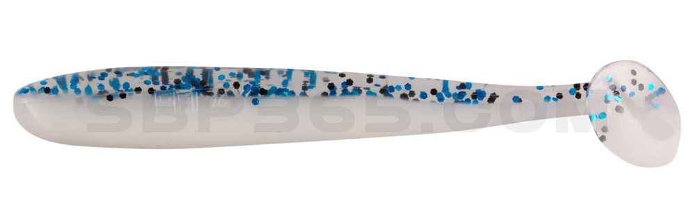 Bass Shad 3“ (ca. 7,5 cm) reinweiss / klar blau Glitter