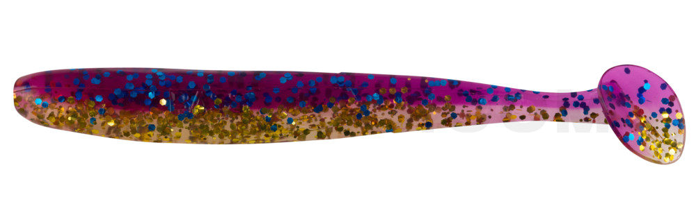 Bass Shad 3“ (ca. 7,5 cm) klar gold Glitter  / violett-electric blue Glitter