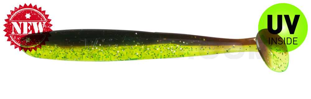Bass Shad 4,5“ (ca. 13 cm) grün (chartreuse)-Glitter / motoroil Glitter