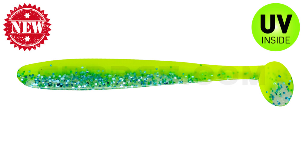 Bass Shad 4,5“ (ca. 13 cm) fluogelb / sky-blue Glitter
