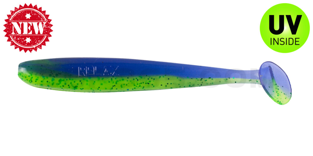 Bass Shad 4,5“ (ca. 13 cm) grün (chartreuse)-Glitter / blau-violett Glitter