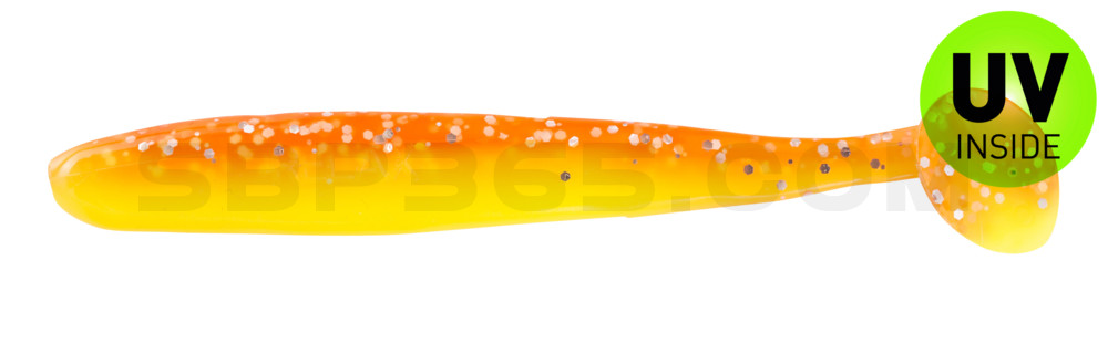 Bass Shad 3“ (ca. 7,5 cm) fluogelb  / orange-silber Glitter