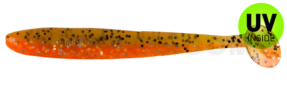 Bass Shad 3“ (ca. 7,5 cm) orange-Glitter / olivebraun-Glitter