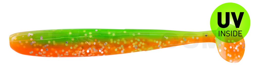 Bass Shad 3“ (ca. 7,5 cm) orange-Glitter / fluogrün-Glitter