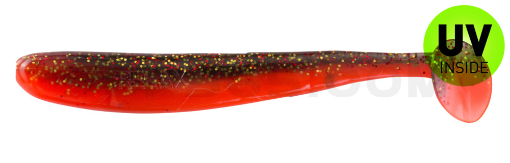Bass Shad 3“ (ca. 9 cm) feuerrot / schwarz rot-gold Glitter