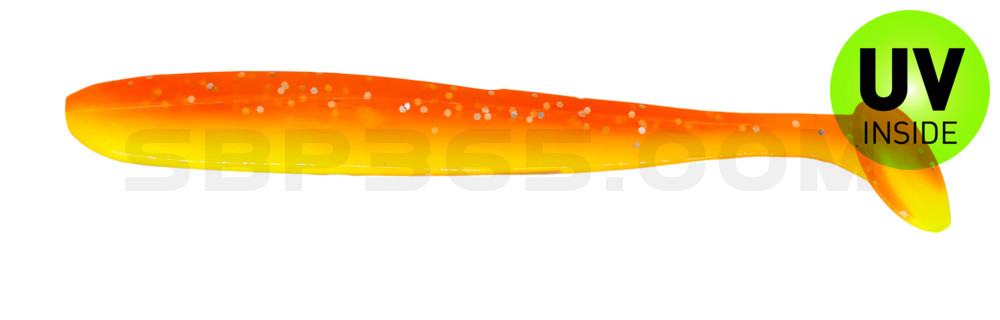 Bass Shad 4,5“ (ca. 13 cm) fluogelb  / orange-silber Glitter
