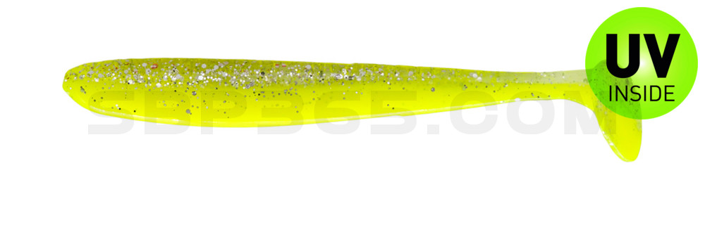 Bass Shad 4,5“ (ca. 13 cm) fluogelb / klar silber glitter